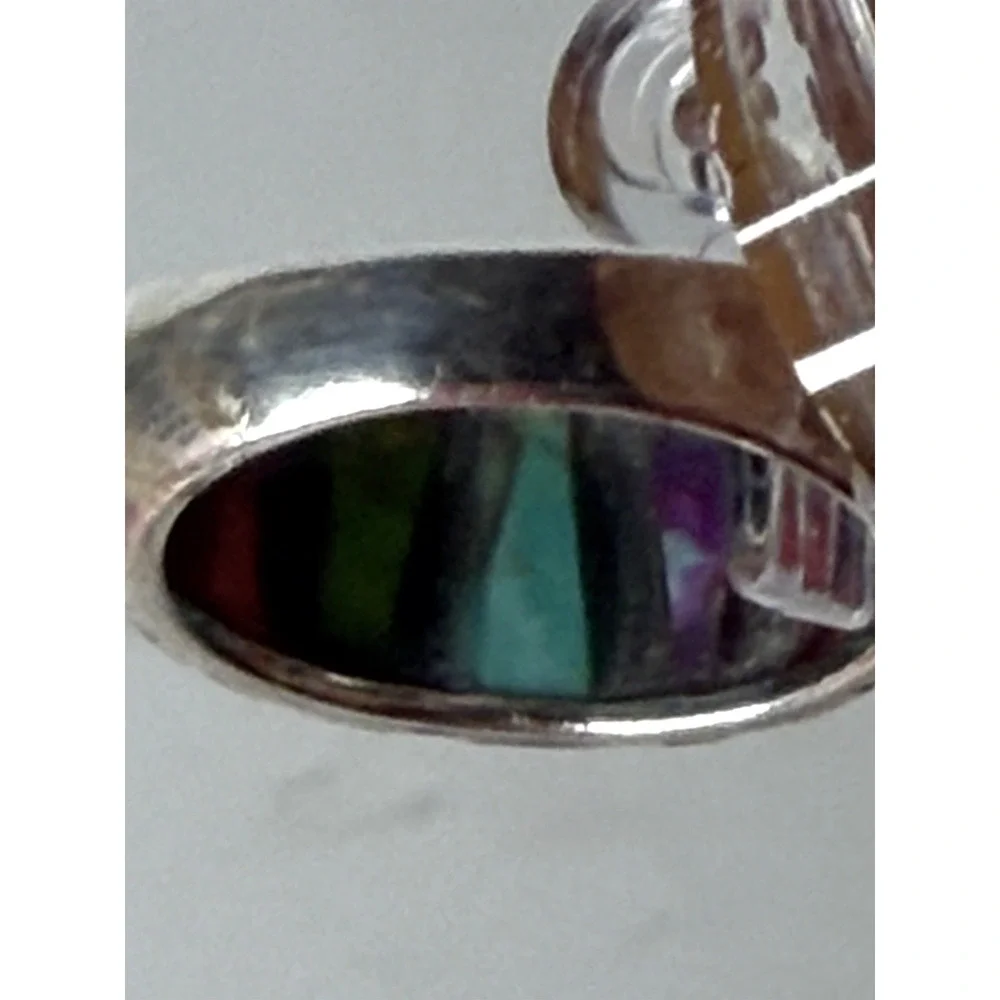 Vintage SE 925 Thailand Sterling Silver Multicolor Inlay Statement Ring 7.5